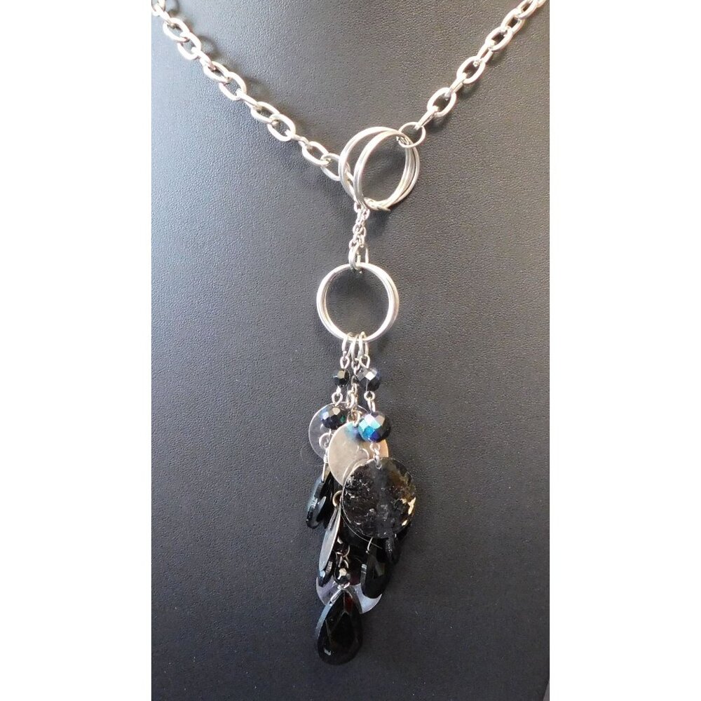 Guess Black And Silver Tone Dangling Charm Pendant Necklace